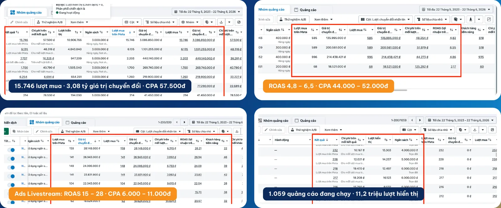 Kết quả Facebook Ads