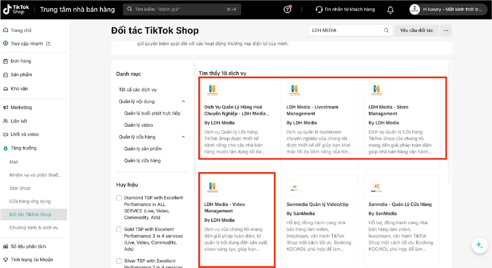 LDH Media được niêm yết là Đối tác TikTok Shop (TSP) trên Trung tâm nhà bán hàng